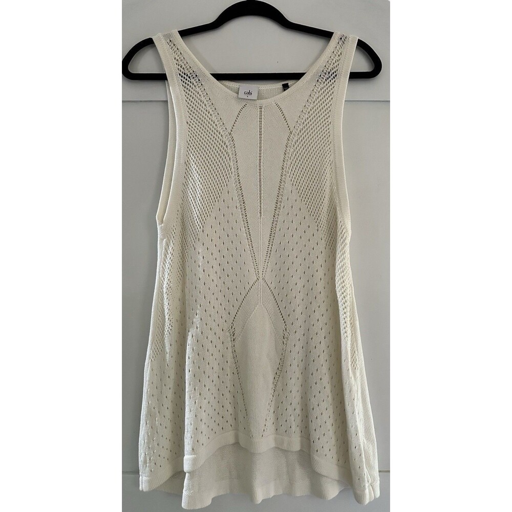 CAbi Knit Tunic Tank Top Beige Open Knit Boho Sleeveless Sz Large